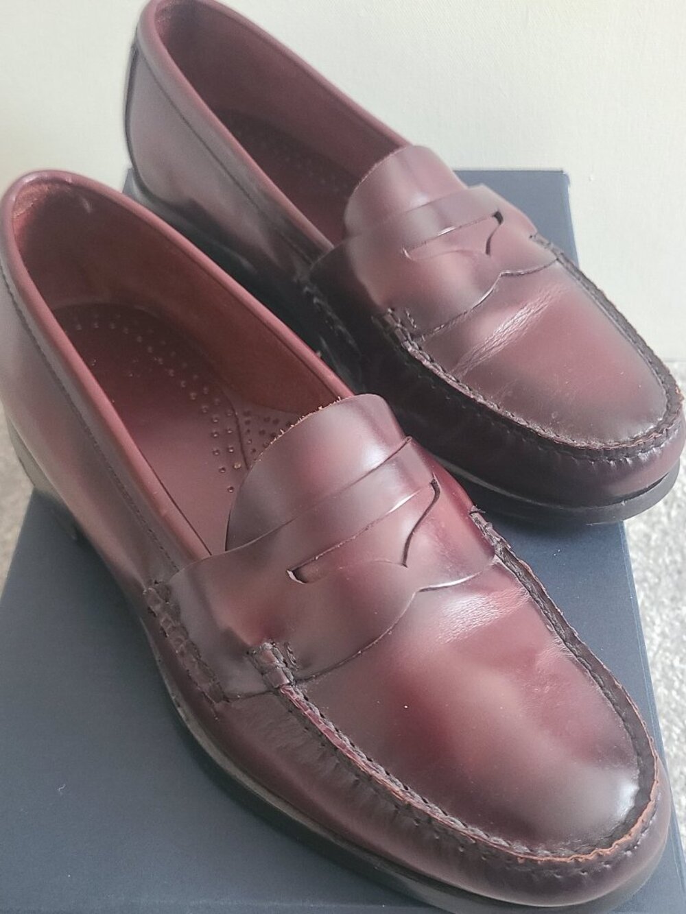 GH Bass Men's USA-Made Burgundy Brown Leather Penny Loafers - Size 7.5 EEE